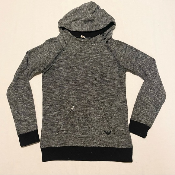 Roxy Hoodie Shirt Size Large Scuba 3 Button Neck Zip Pockets - Picture 1 of 16